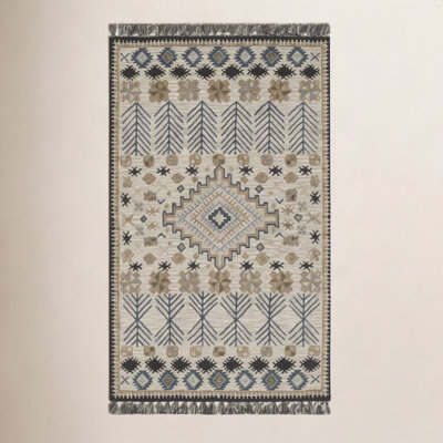Anine Beige Black Hand-Tufted Wool Rug