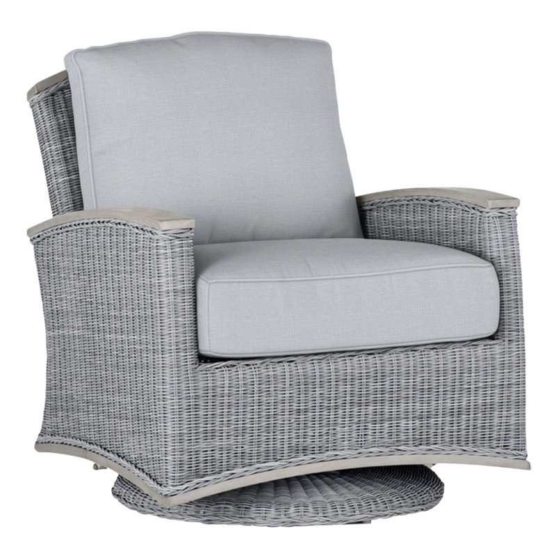 Outdoor Astoria Swivel Glider Wicker Chair with Cushions, Dove Sunbrella® Linen, Welt + Standard fill, Oyster