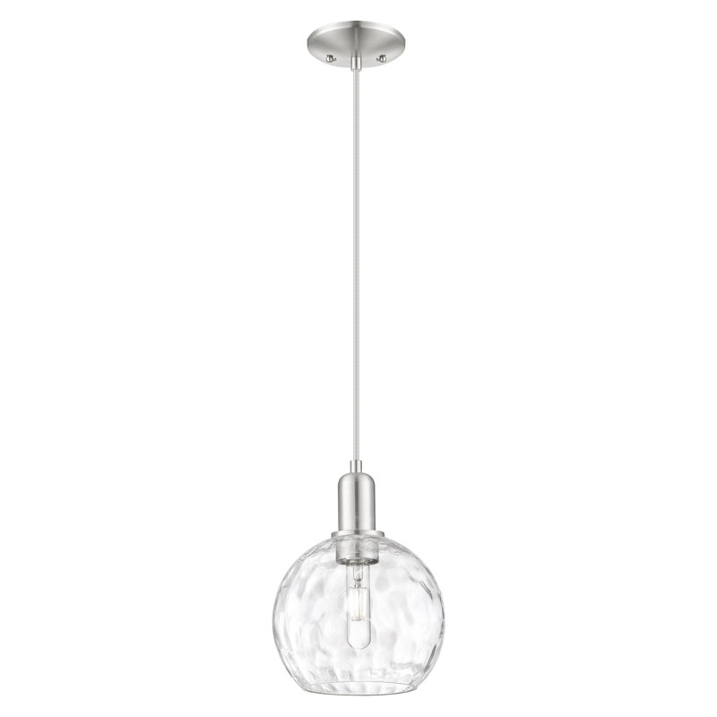 Mini-luminaire suspendu 1 lumière Arcadia, Nickel satiné brossé, H 7 po x l 8 po x P 8 po