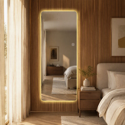 Miroir pleine grandeur de 65 po x 21 po avec lumières pour suspendre au mur pleine longueur convenant aux chambres à coucher, à la gradation et à l'éclairage 3 couleurs