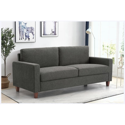 Mid-Century Modern 3-Seater Upholstered Sofa, Soft Fabric Couch with High Density Foam Cushion & Detachable Wood Legs for Home, Condo, Loft
