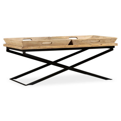 Akintunde Solid Wood Cross Legs Coffee Table