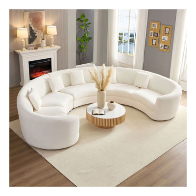 Canapé modulaire surdimensionné courbé, canapé de style Mid-Century avec 5 coussins, tissu beige