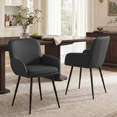 Chaises de salle à manger rembourrées en chenille avec pieds en métal (ensemble de 2)