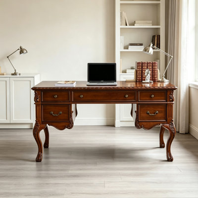 American-style Carved Design 5-drawer Desk