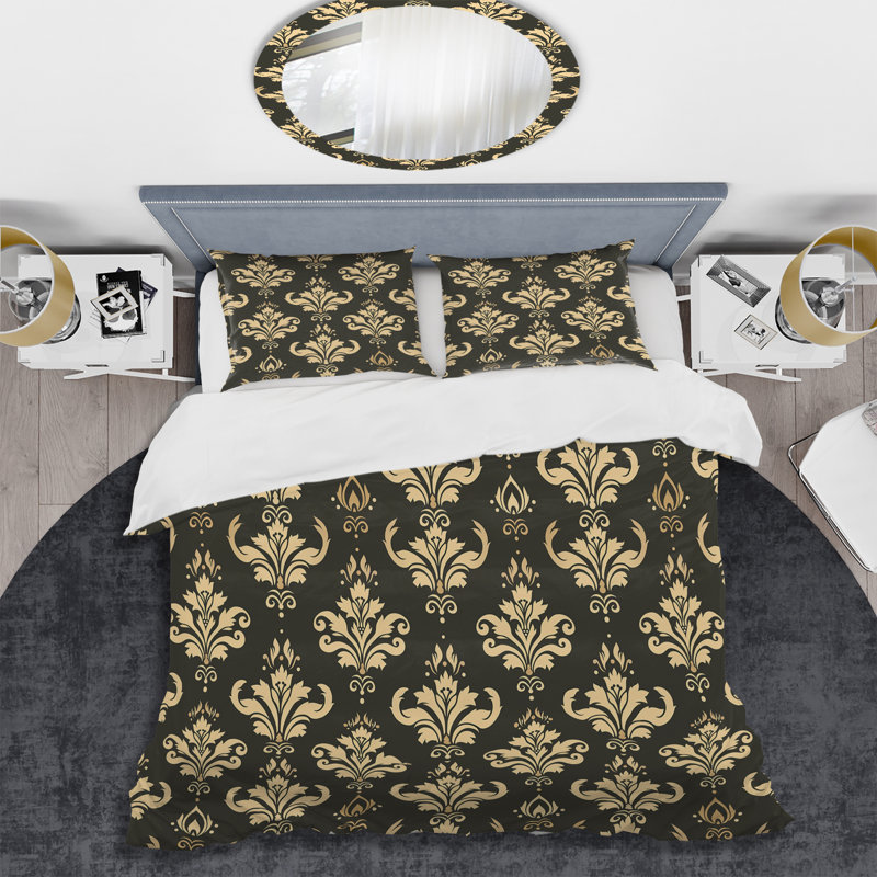 Ensemble de housse de couette moderne brun et beige à motif damassé classique I