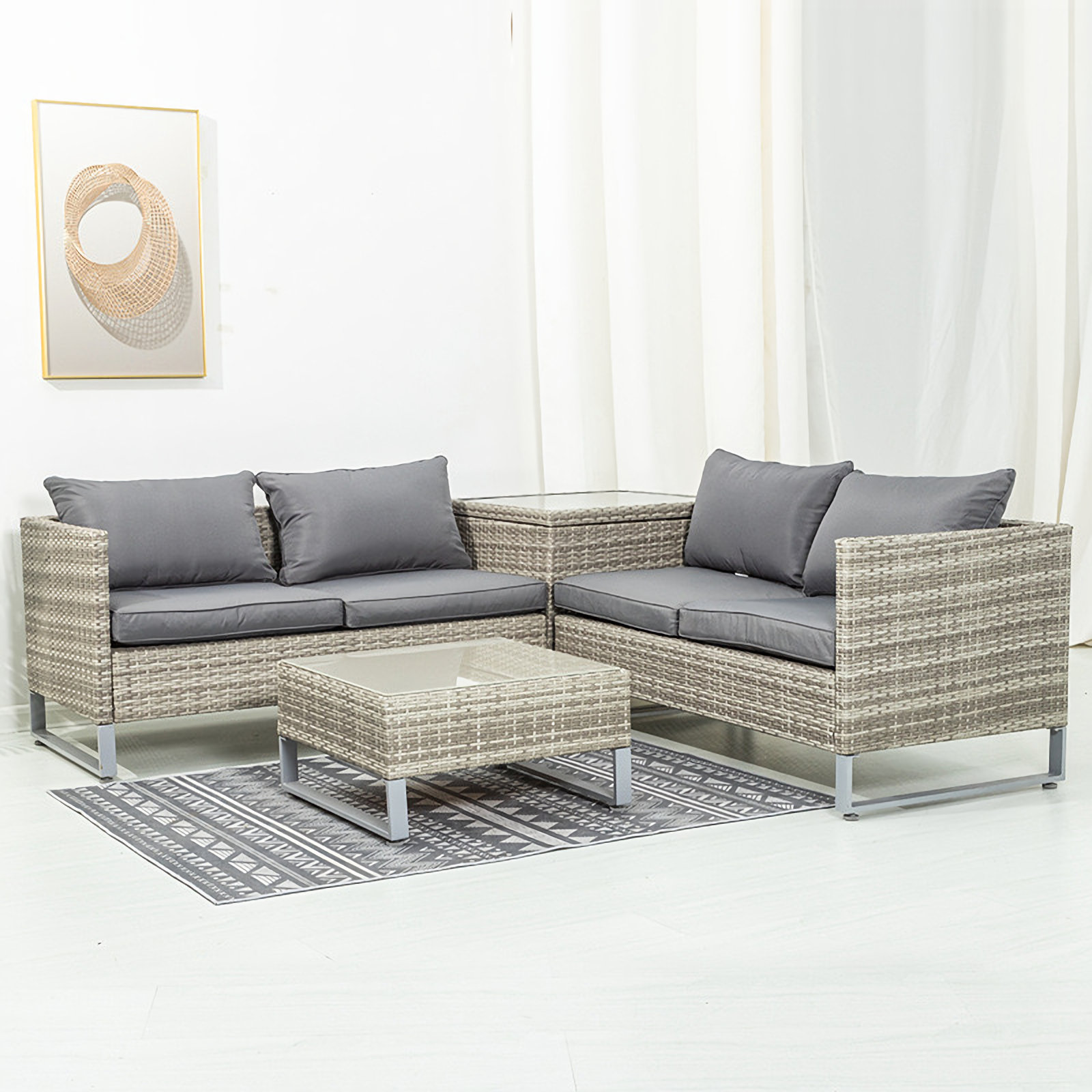 Corrigan Studio® Kowsar 4 Piece Rattan Sofa Seating Group with Cushions