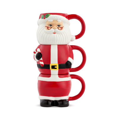 12oz 3 Pieces Ceramic Stacking Mugs - Santa
