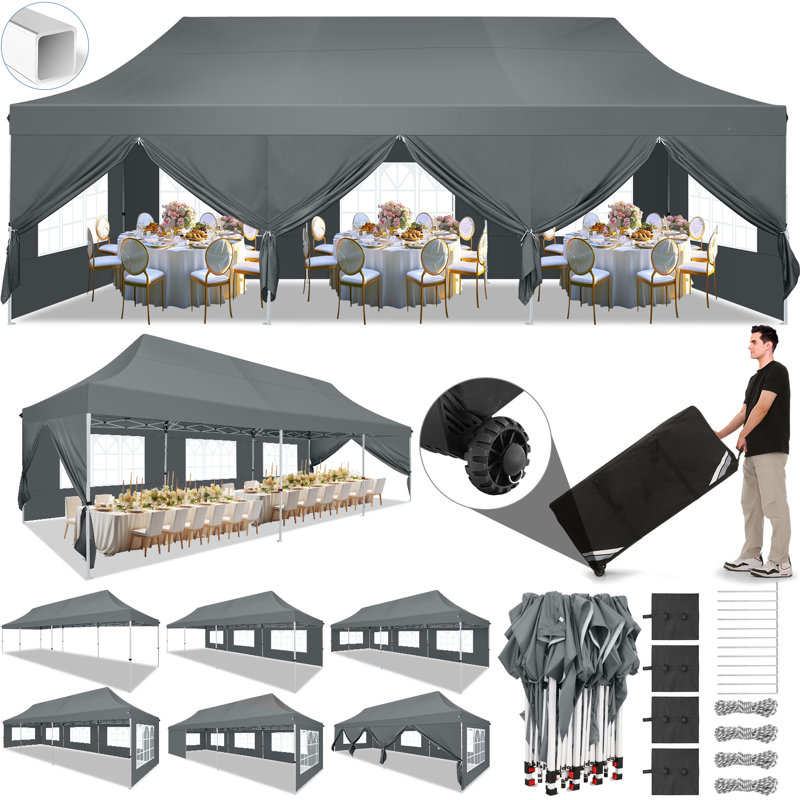 10x30 Pop Up Canopy Tent with 8 Removable Sidewalls, Easy Setup Canopy, Gray