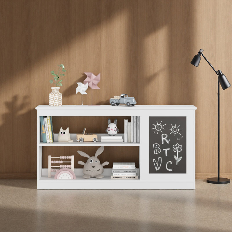Bibliothèque 3-en-1 pour enfants et armoire de rangement pour jouets avec tableau noir - organisateur blanc moderne pour salle de jeux