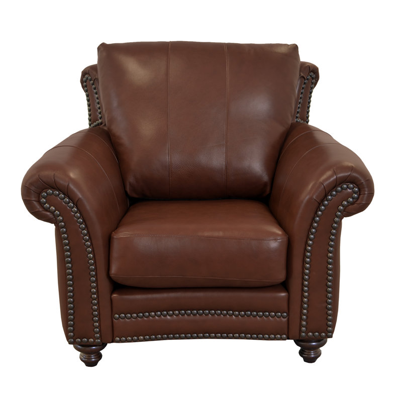 Fauteuil club 46 po Stephie, Cuir véritable brun Brompton