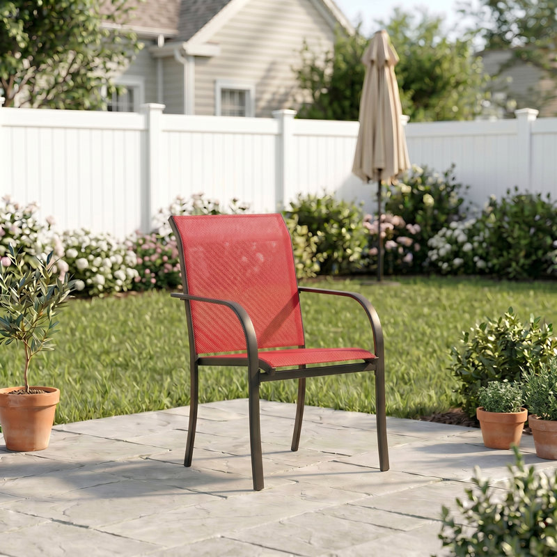 Ensemble de 2 fauteuils de salle à manger d'extérieur empilables en textilène pour patio, Rouge