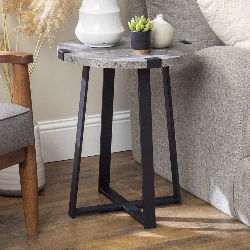 Paramus 22'' Tall Cross Legs End Table, Dark Concrete