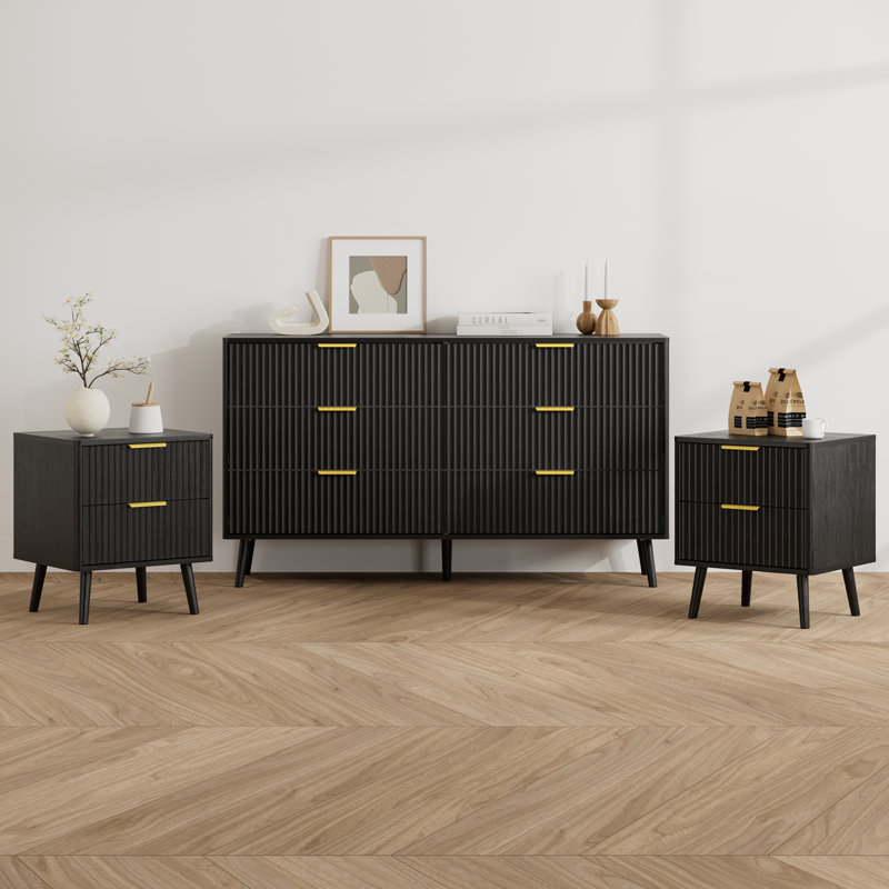 3-piece Bedroom Set (1 Dresser + 2 Nightstands), Black, 3 Pieces: Dresser, 2 Nightstands