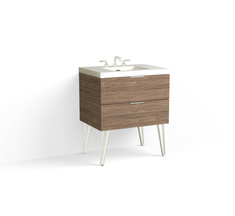 Avila 30" W Freestanding Single Bathroom Vanity with Dawson Leg, Polished Nickel, Biondo, Matte White/8" Widespread