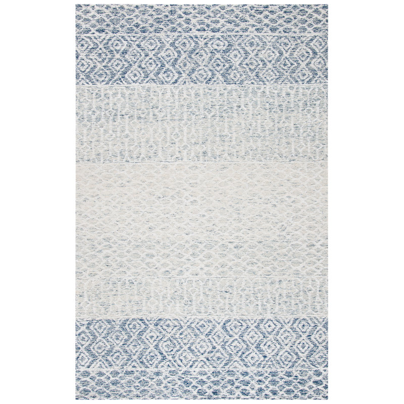 Deveraux Hand Tufted Wool/Viscose/Cotton Southwestern Rug in Ivory/Blue, Rectangle 3' x 5'