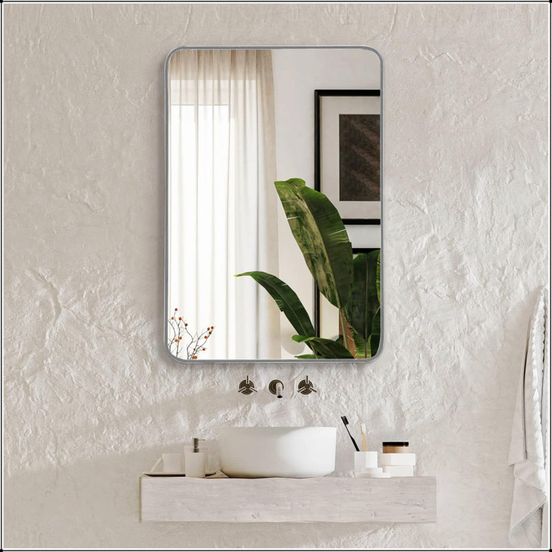 Metal Framed Rectangular Bathroom Mirror For Wall With Shatterproof Film And Clear Reflection, 22" x 30"