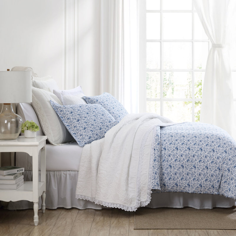 Lorelei Blue Floral Cotton Sateen Full/Queen Duvet Cover Set