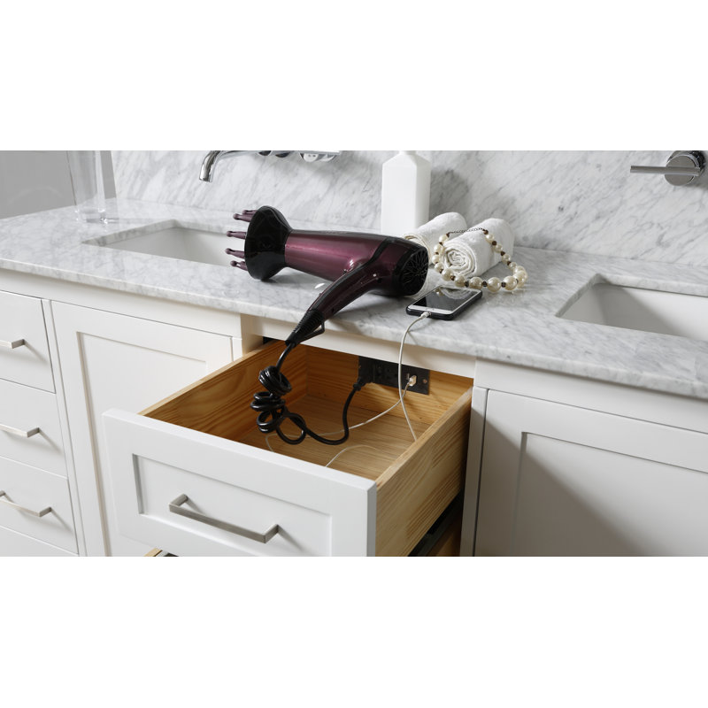 White Double Bathroom Vanity with Marble Top and Storage Drawers