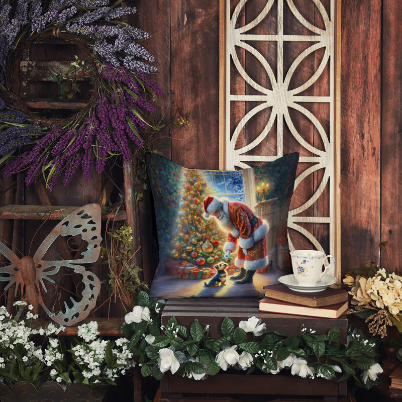 Coussin décoratif terrier australien et père Noël, H 14 po x l 14 po