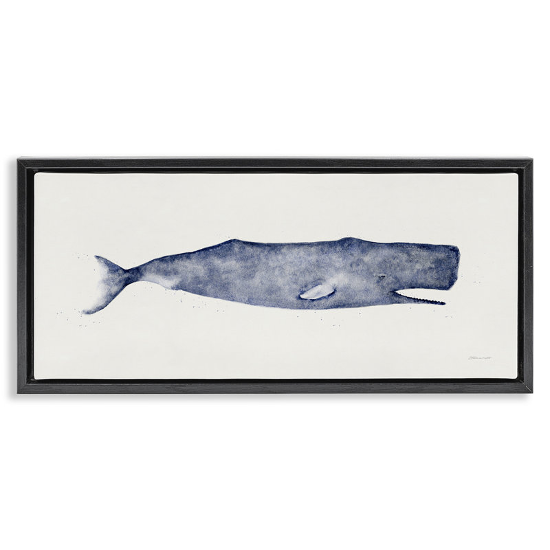 Illustration classique d'aquarelle de baleine, H 11 po x l 25 po, Cadre flottant noir de jais