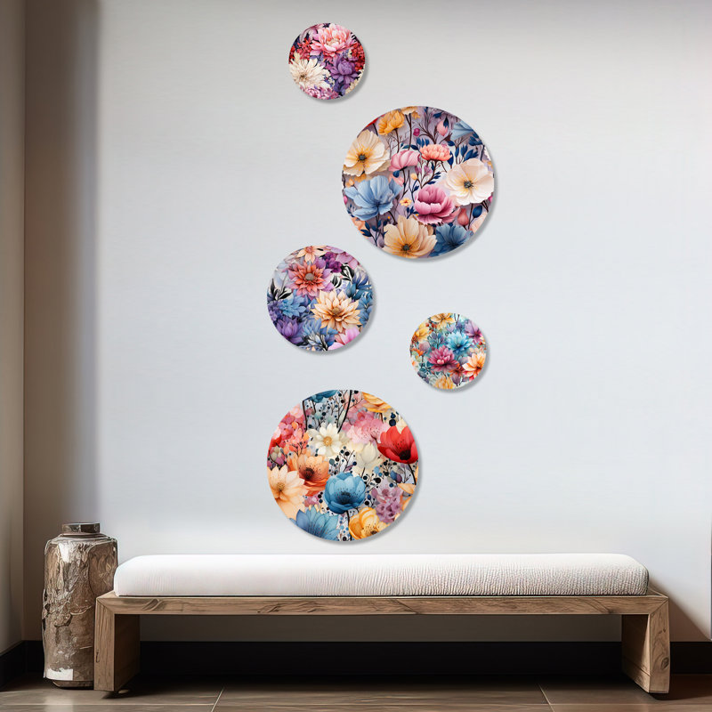 Etter - Ensemble d'art mural floral rond de 5 pièces
