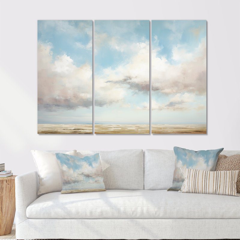 «White Clouds Scenery Minimalisme II», ensemble de reproduction d'art mural nuages, Toile tendue, H 40 po x l 60 po x P 1 po