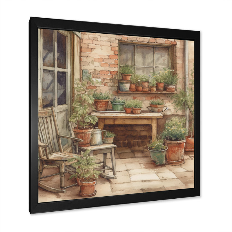 Chaise avec accoudoirs Rumman entourée de plantes IV sur toile, Cadre photo noir, H 16 po x l 16 po x P 1 po