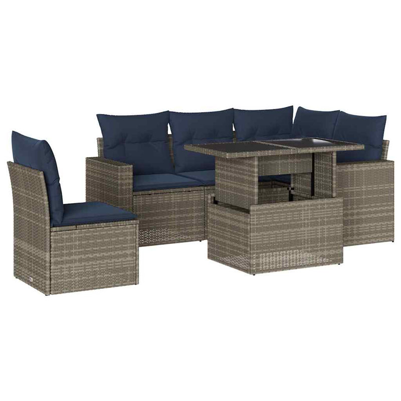 Ensemble de canapé de patio 6 pièces avec coussins en rotin de polyester, Gris, Marine