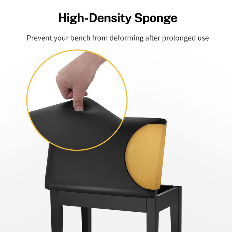 Banc de piano avec rangement, bois et bois, Noir, noir, noir, noir