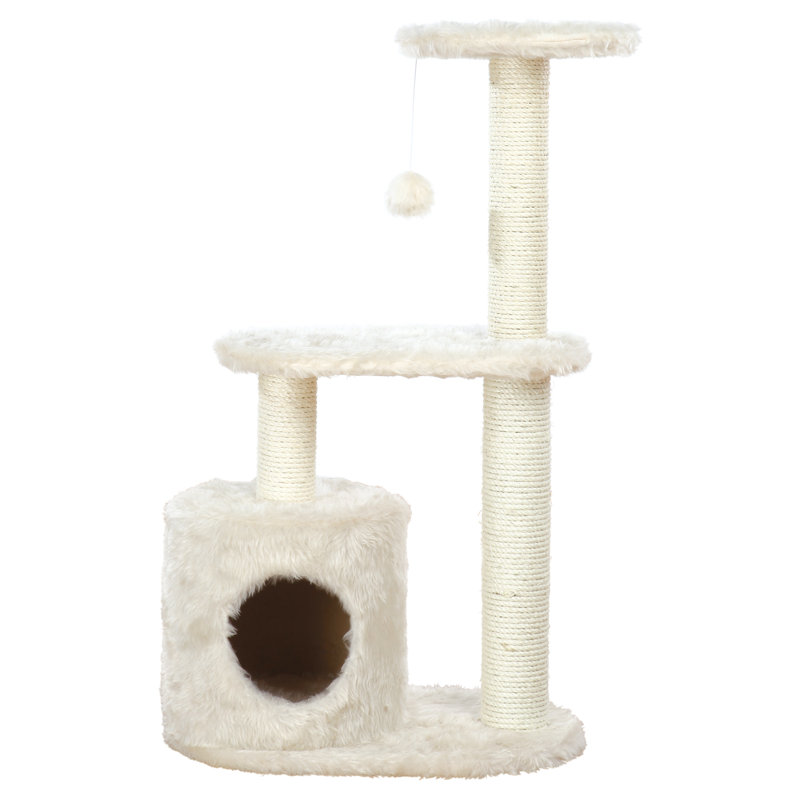 Arbre à chat de 37,4 po Casta de TRIXIE ‑ poteaux à griffes en sisal, maisonnette recouverte de peluche, plateformes, et jouet suspendu