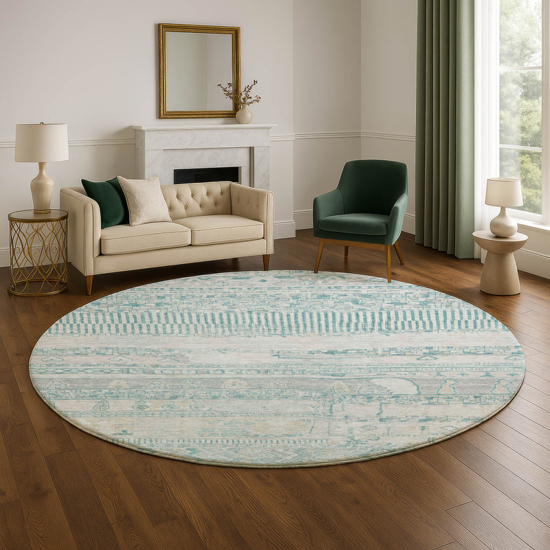 Premium Machine Washable Bitteridge AMF1835 Stripes Rug, Round 8'