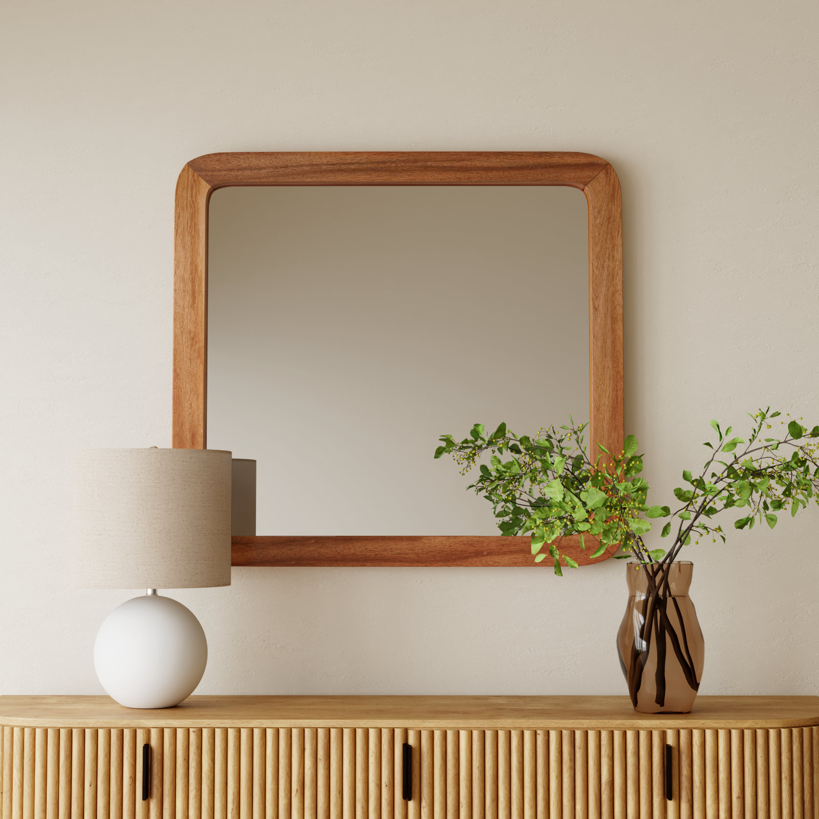 Wrightia 40" Mahogany Accent Mirror, Honey Maple