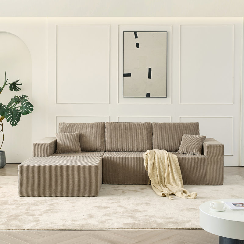 Canapé modulaire de 110 po, canapé désossé, sans siège, 3 places avec repose-pieds et 2 coussins