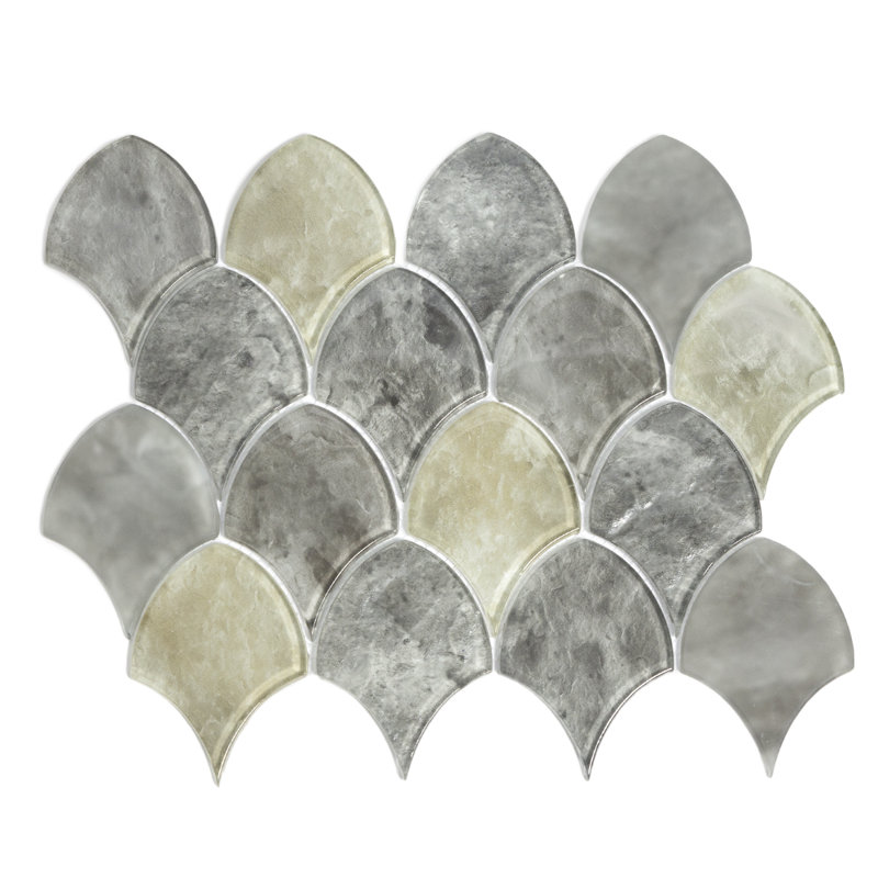 Seashell 14.63'' x 12.13'' Glass Fish Scale Mosaic Wall Tile, Gray