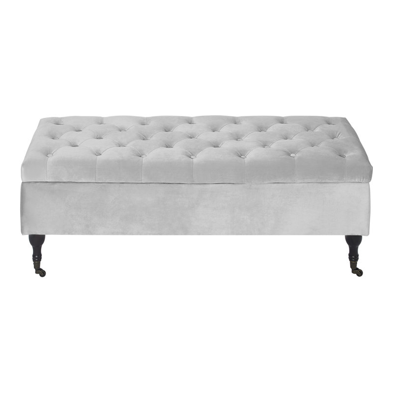 Collette Chic Tufted Upholstered Storage Bench, French Pearl Gray Velvet