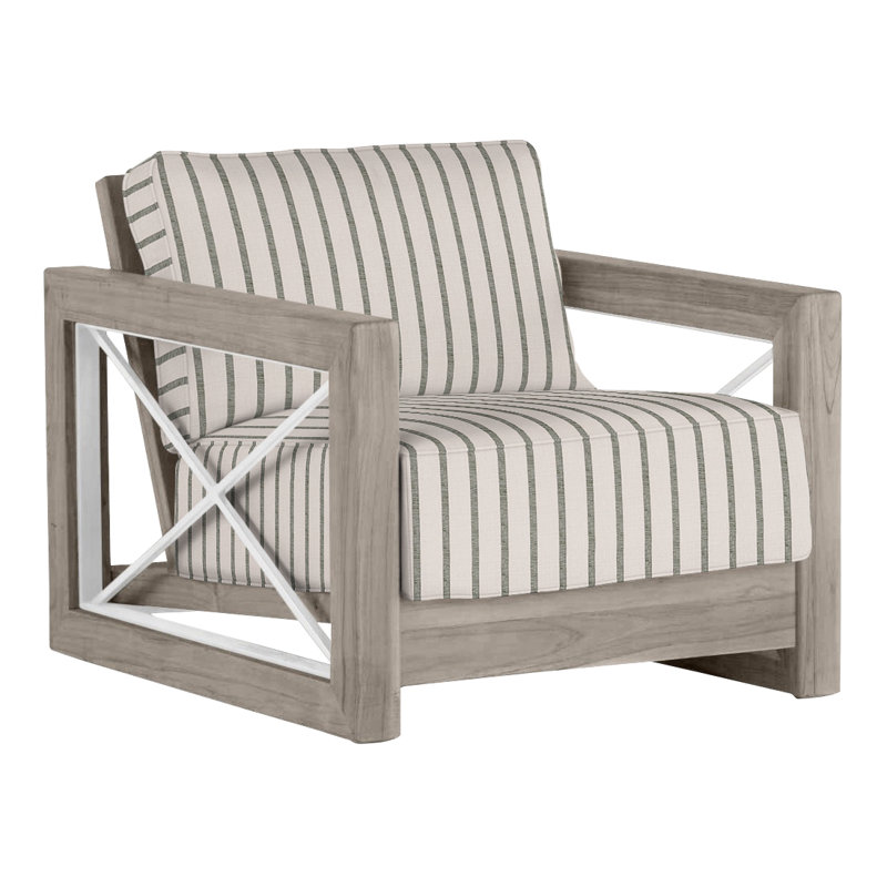 Malta Teak Outdoor Lounge Chair, Oyster Teak/Brushed Stainless, Welt + Standard fill, Perigold Mixi Fern