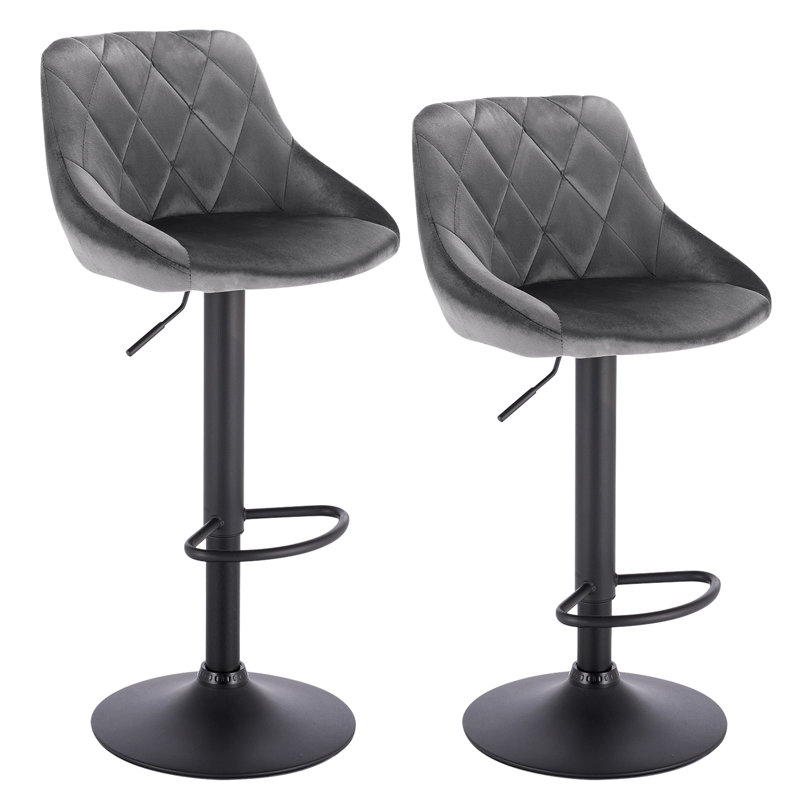 Paynter Swivel Upholstered Adjustable Height Counter Stool with Metal Frame, Dark Grey