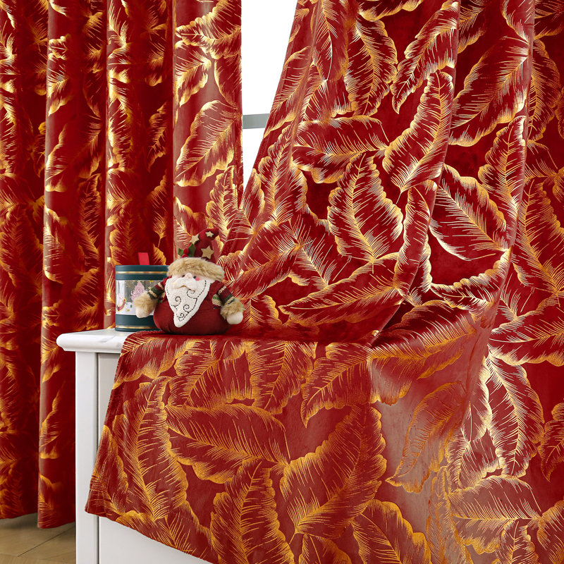 Velvet Curtains Shining Leaf Blackout Curtains, 52" W x 96" L