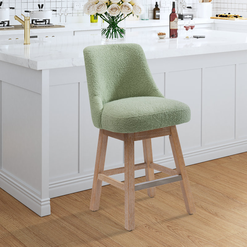 Breann Swivel 26“ Water and Stain Resistant Boucle Upholstered Swivel Counter Stool, Desert Sage