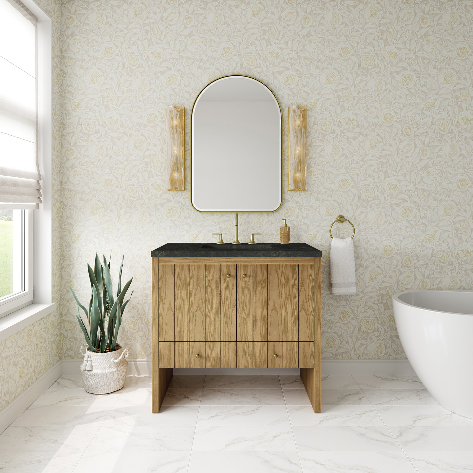 Hudson 36'' Single Bathroom Vanity, Light Natural Oak, Phantome Eclos, 8" Widespread