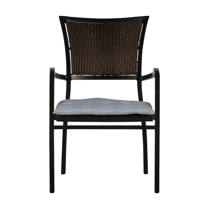 Aire Stacking Patio Dining Armchair With Cushions, Aire #2 Ancient Earth/Black Walnut, No Welt, Rollo Chambray