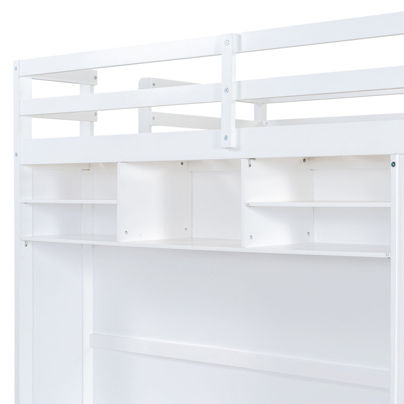 Lit mezzanine double avec tiroirs, tablettes et lumière - blanc, Blanc