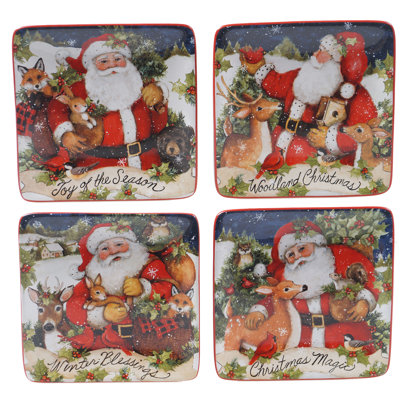Certified International Magic Of Christmas Santa Set Of 4 Canape Plate In Multicolored