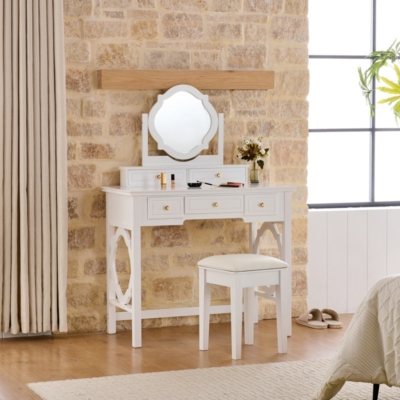 Compact Makeup Vanity Table With Reversible Mirror, Dressing Table Set With Stool, Space-Saving Beauty Station For Small Places