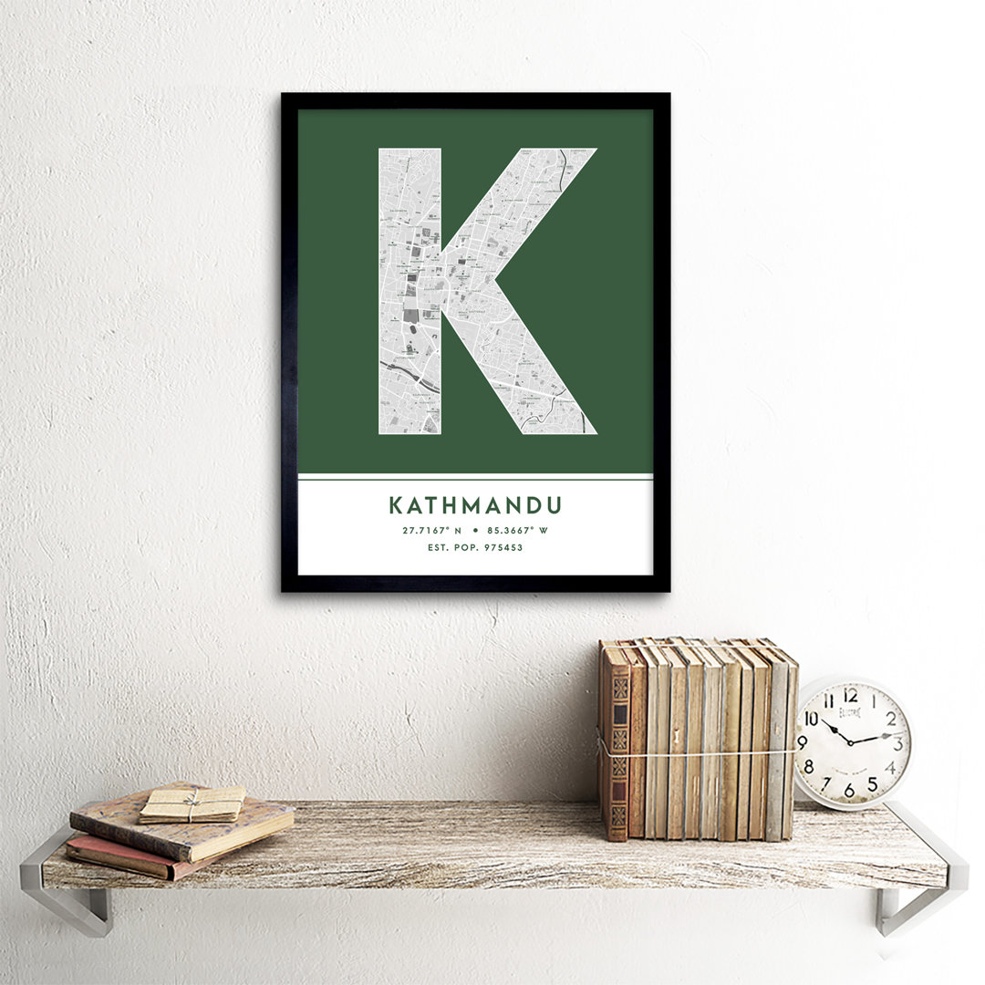 Kathmandu City Map Kathmandu Nepal City Map Green - Single Picture Frame Typography