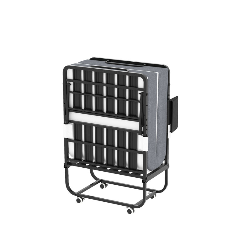 Lit d'invité de 75 pouces avec matelas en mousse à mémoire de forme de 5 po, peu encombrant, structure en métal robuste sur roulettes, idéal pour les petites pièces pliant pour les invités de 5 pouces