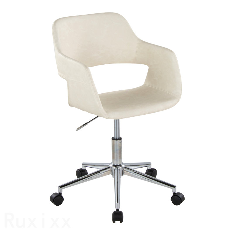 Chrome Metal & Cream Faux Leather Contemporary Task Office Chair, Cream, Chrome