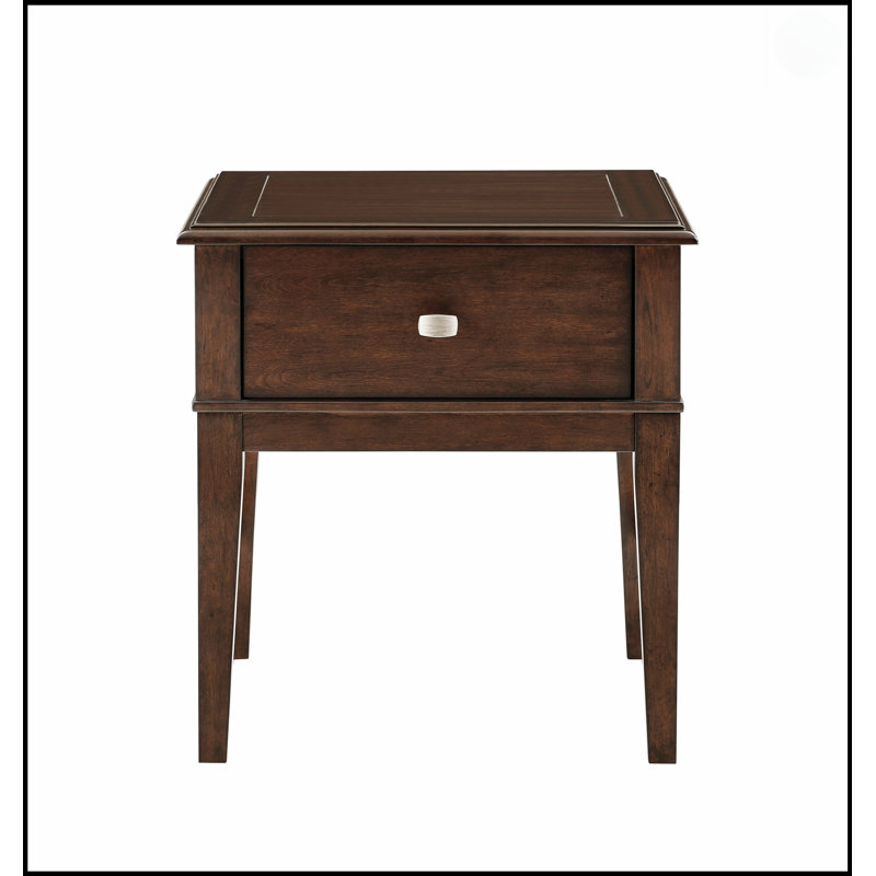 Table de bout classique avec tiroirs, port de chargement USB et finition brun riche pour les meubles de salon modernes