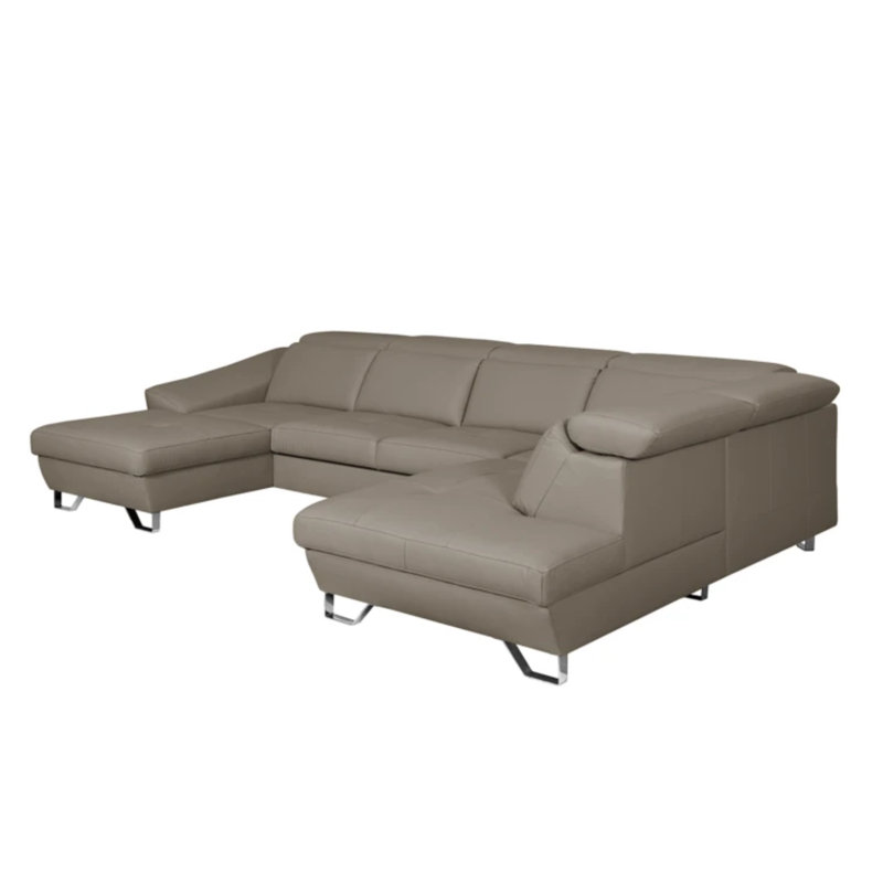 Natron Leather Corner U-form Sofa with Sleeping Function and Storage , Right Hand Facing, Tan